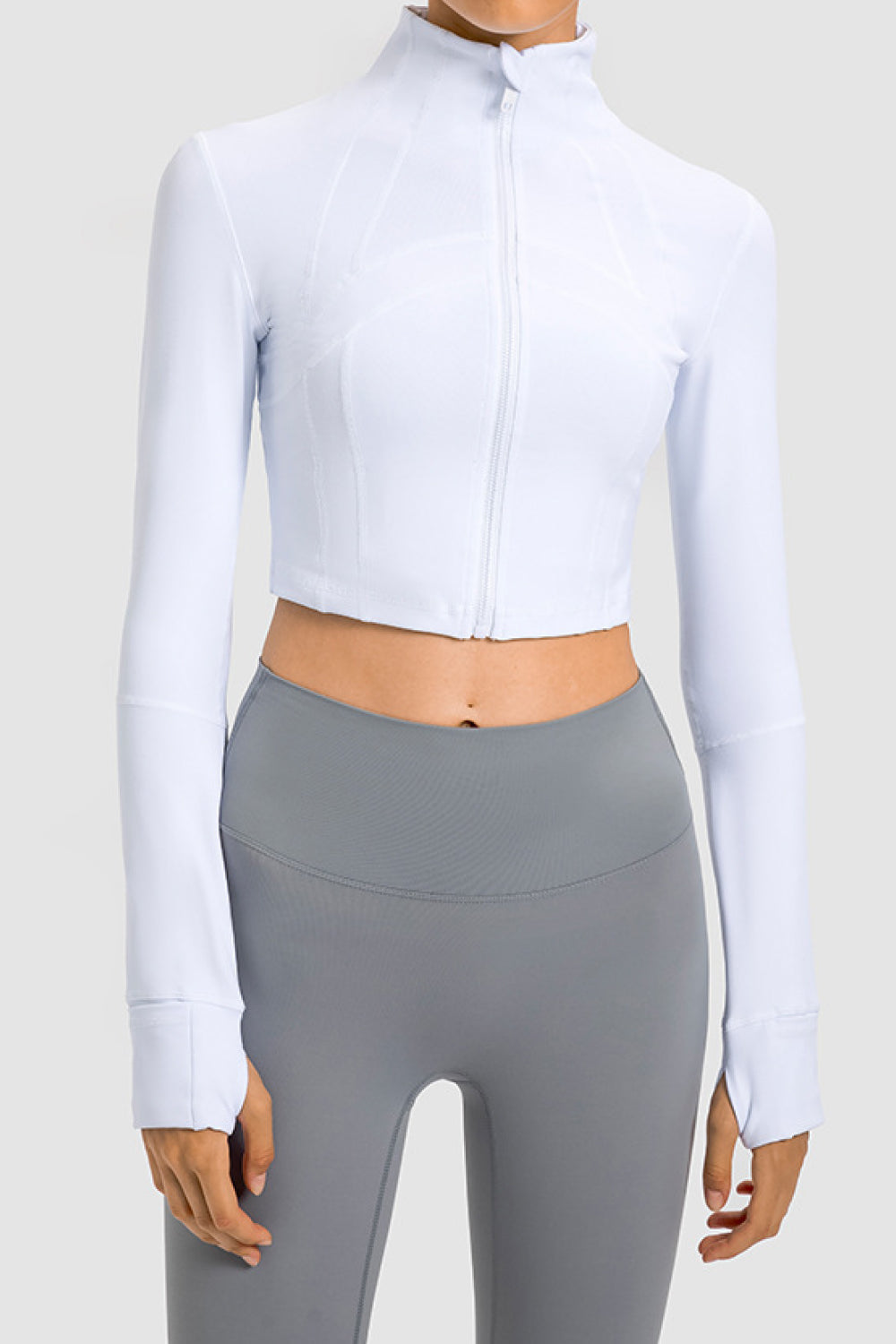 Zip Front Cropped Sports Jacket - White / 2 - Women’s Clothing & Accessories - Shirts & Tops - 3 - 2024