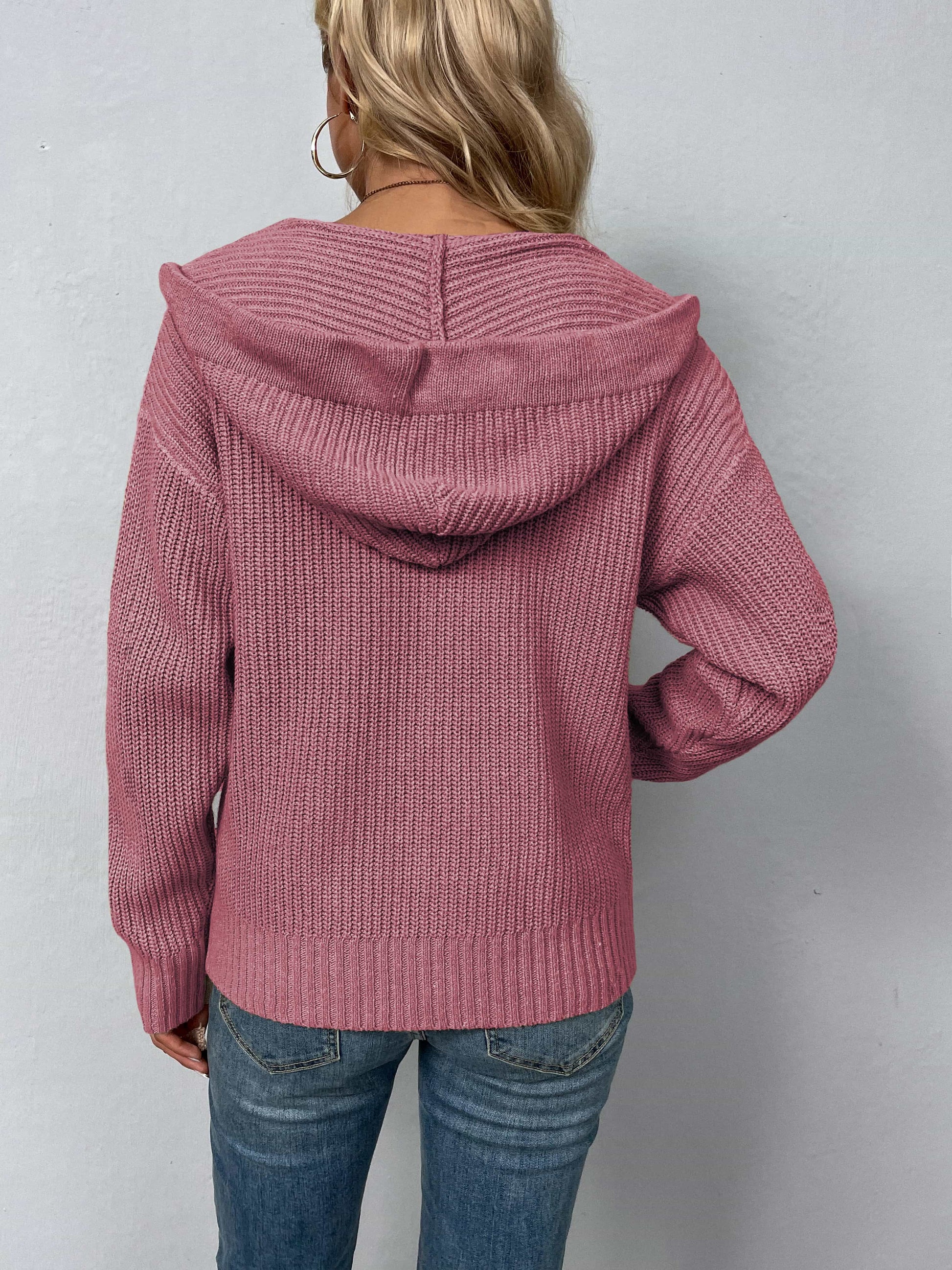 Zip-Up Drawstring Detail Hooded Cardigan - Women’s Clothing & Accessories - Shirts & Tops - 7 - 2024