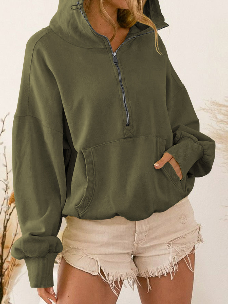 Zip-Up Dropped Shoulder Hoodie - Women’s Clothing & Accessories - Coats & Jackets - 17 - 2024