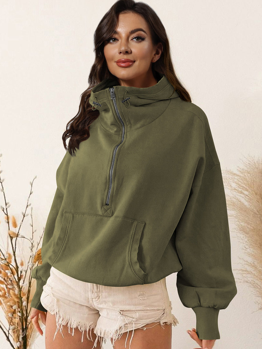Zip-Up Dropped Shoulder Hoodie - Green / S - Women’s Clothing & Accessories - Coats & Jackets - 16 - 2024