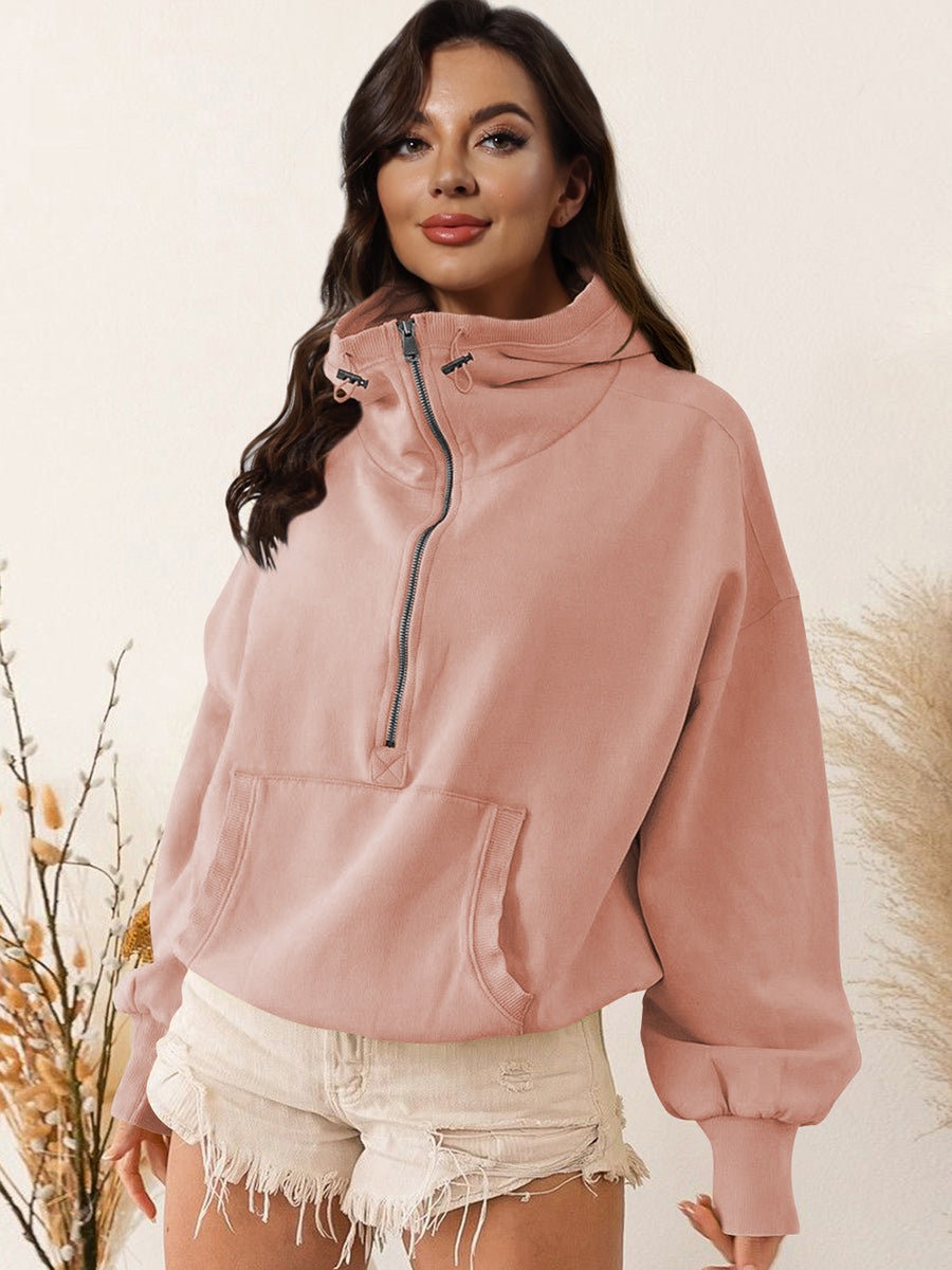 Zip-Up Dropped Shoulder Hoodie - Light Pink / S - Women’s Clothing & Accessories - Coats & Jackets - 13 - 2024
