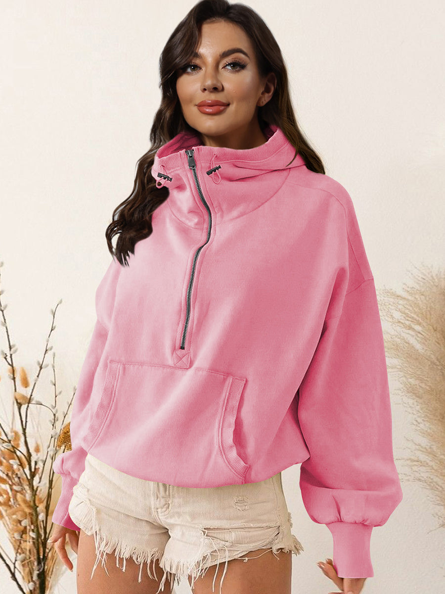 Zip-Up Dropped Shoulder Hoodie - Pink / S - Women’s Clothing & Accessories - Coats & Jackets - 1 - 2024