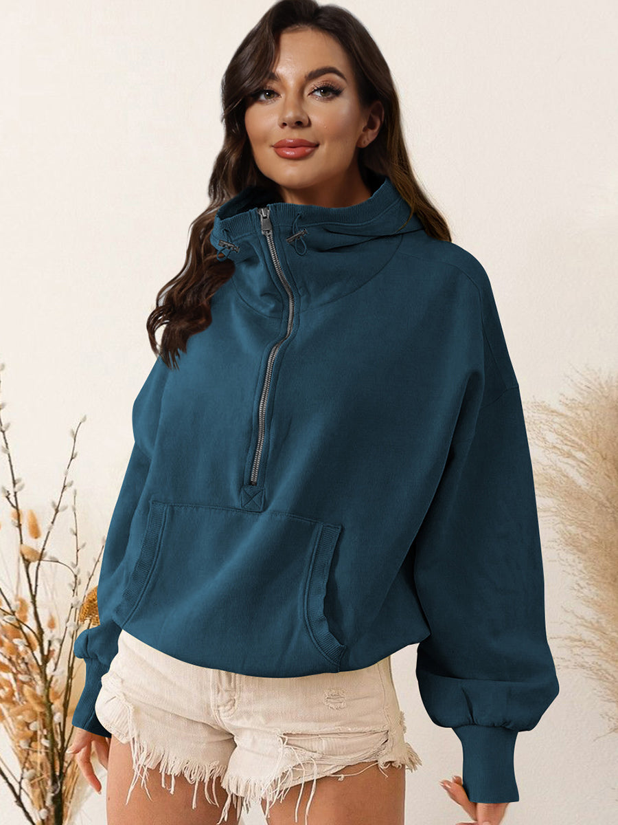 Zip-Up Dropped Shoulder Hoodie - Blue / S - Women’s Clothing & Accessories - Coats & Jackets - 10 - 2024