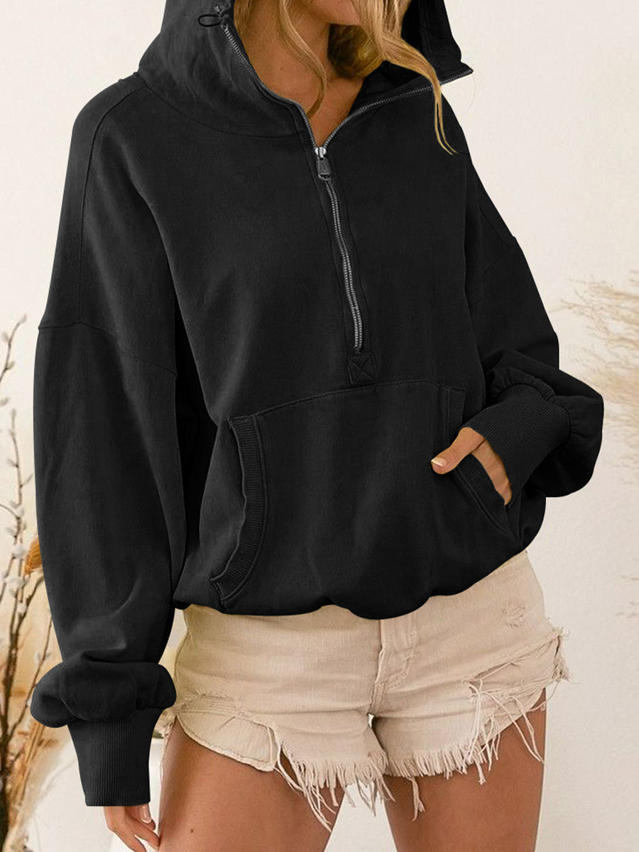 Zip-Up Dropped Shoulder Hoodie - Women’s Clothing & Accessories - Coats & Jackets - 5 - 2024