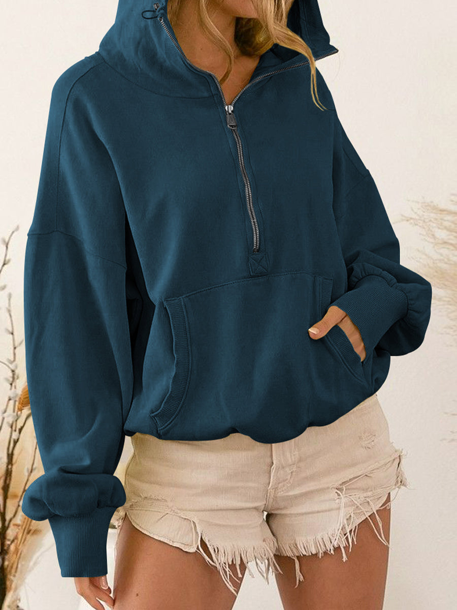 Zip-Up Dropped Shoulder Hoodie - Women’s Clothing & Accessories - Coats & Jackets - 11 - 2024
