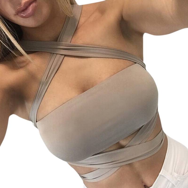 Women’s Criss-Cross Style Crop Top - Khaki / XL - Women’s Clothing & Accessories - Shirts & Tops - 7 - 2024