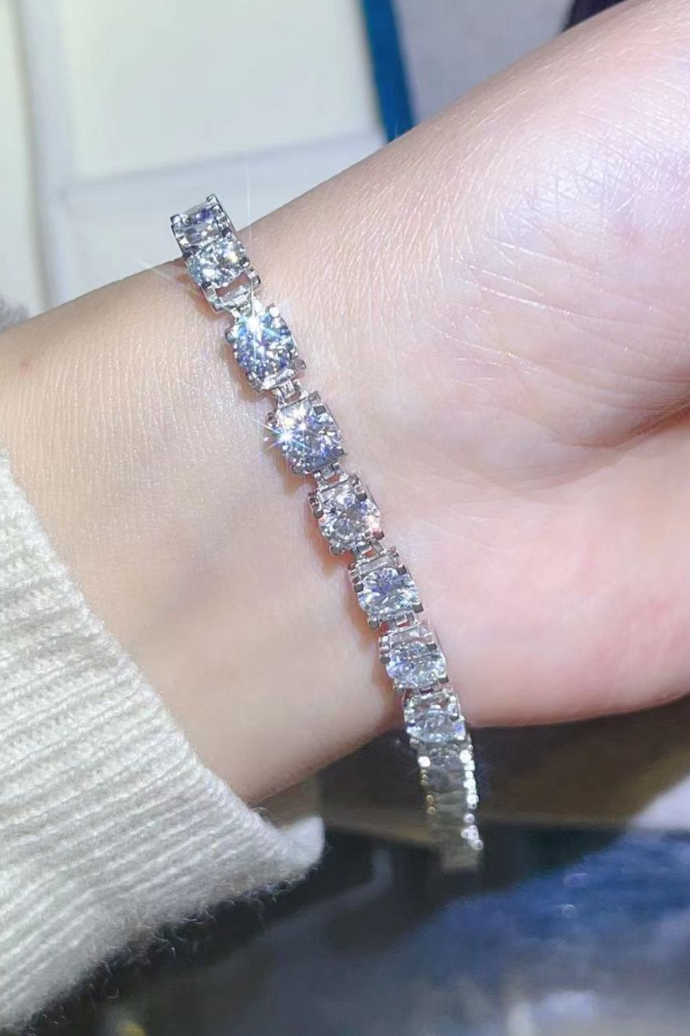 10 Carat Moissanite Platinum-Plated Bracelet - Silver / One Size - Women’s Jewelry - Bracelets - 1 - 2024