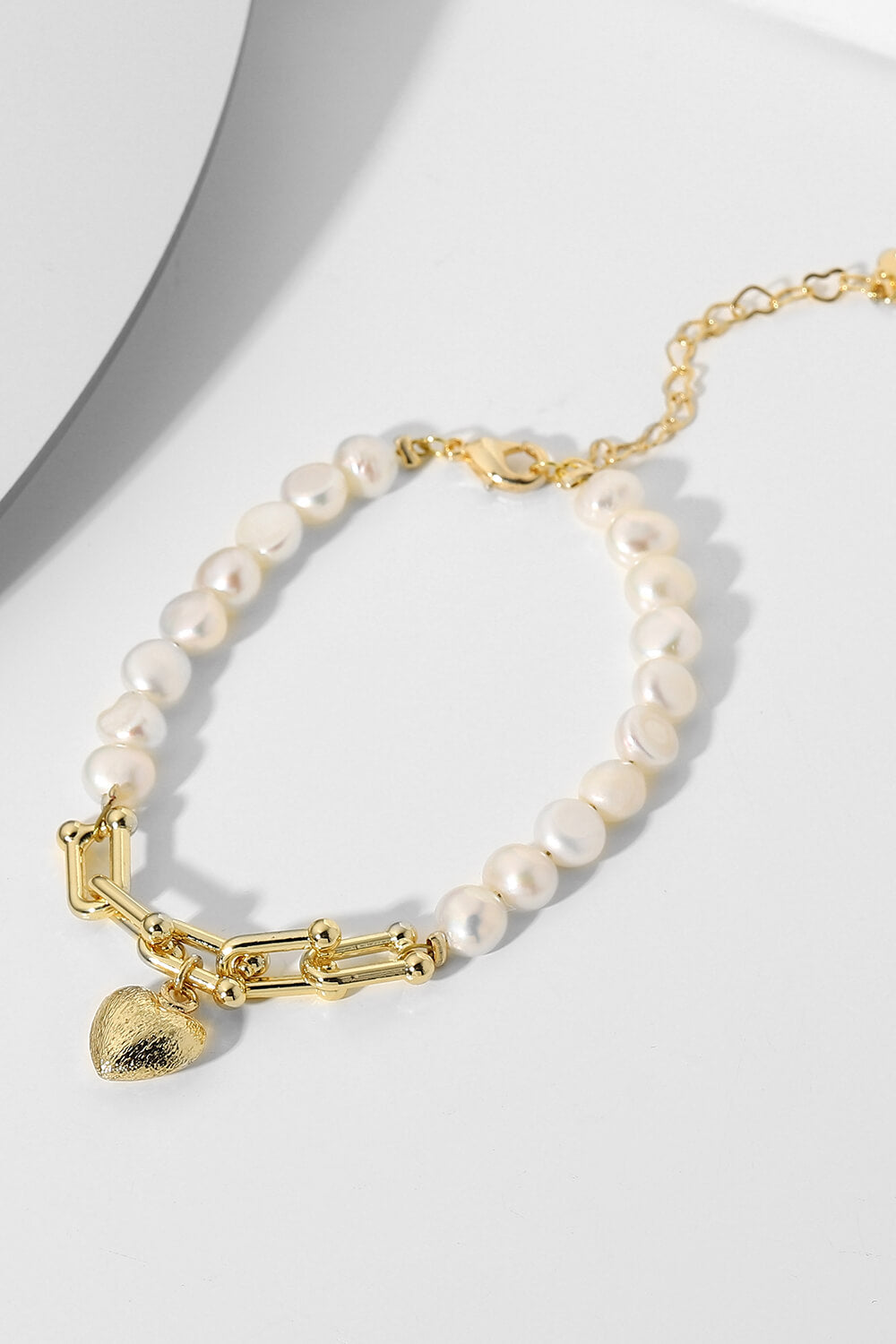 14K Gold Plated Heart Charm Pearl Bracelet - Gold / One Size - Women’s Jewelry - Bracelets - 2 - 2024