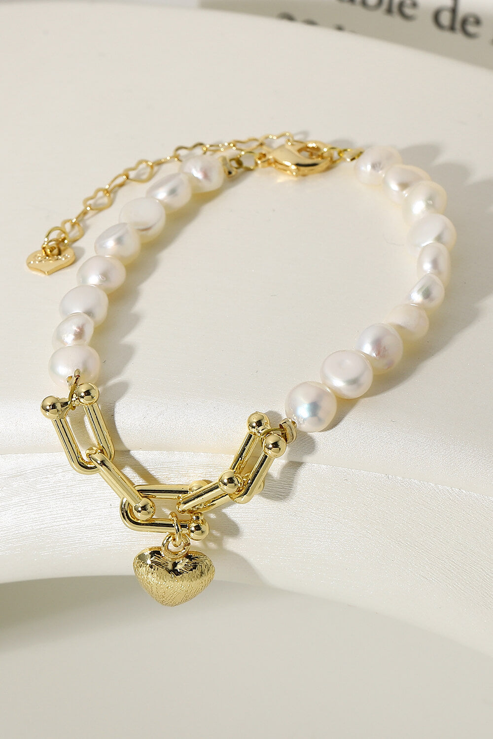 14K Gold Plated Heart Charm Pearl Bracelet - Gold / One Size - Women’s Jewelry - Bracelets - 4 - 2024