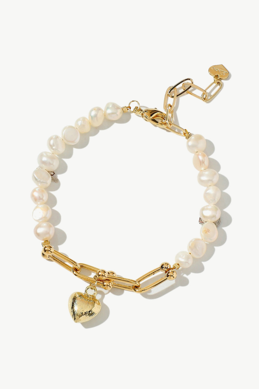14K Gold Plated Heart Charm Pearl Bracelet - Gold / One Size - Women’s Jewelry - Bracelets - 1 - 2024