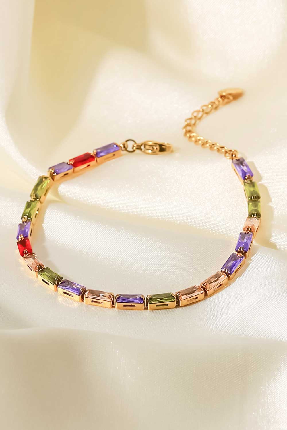 18K Gold Plated Multicolored Cubic Zirconia Bracelet - Multicolored / One Size - Women’s Jewelry - Bracelets - 4 - 2024