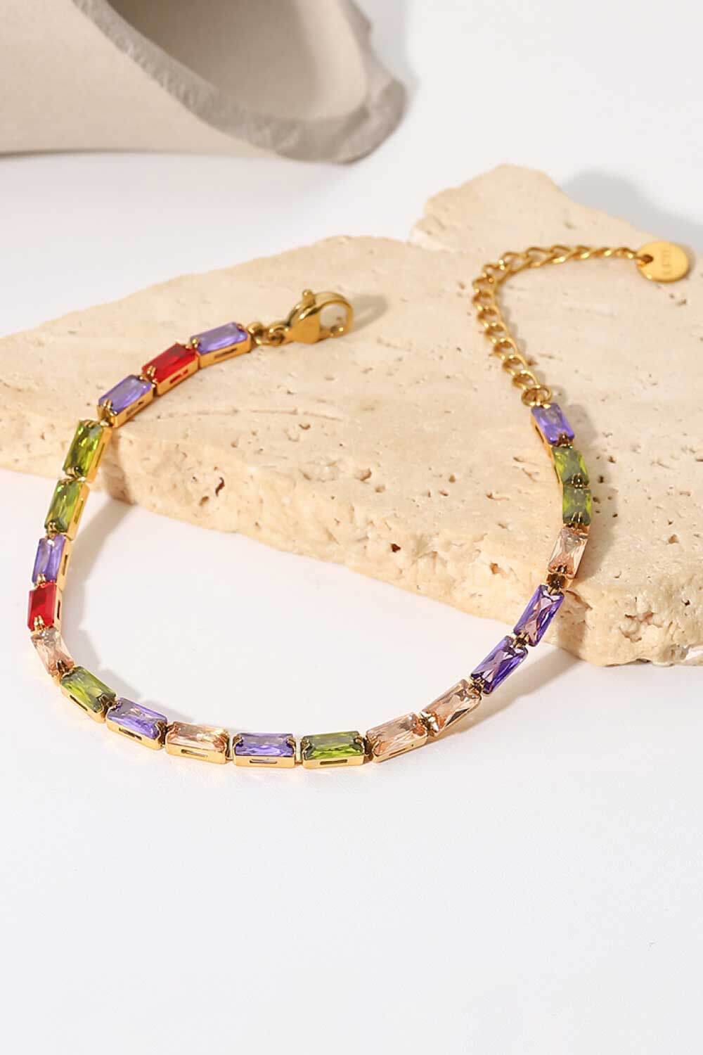 18K Gold Plated Multicolored Cubic Zirconia Bracelet - Multicolored / One Size - Women’s Jewelry - Bracelets - 3 - 2024