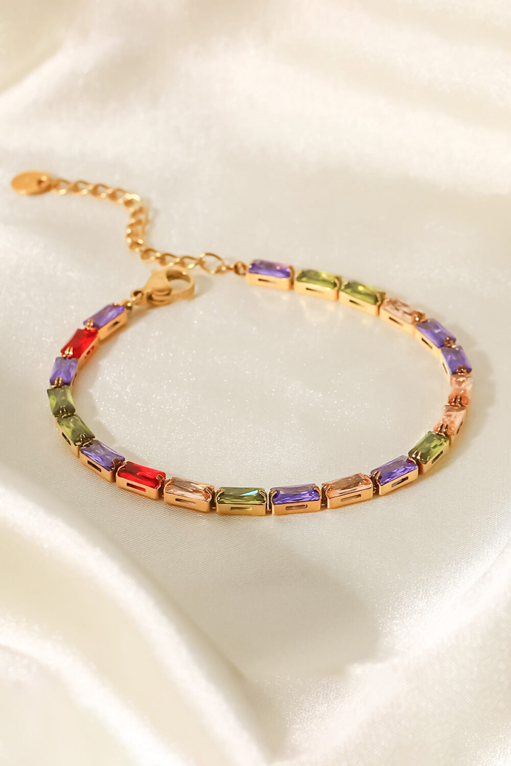 18K Gold Plated Multicolored Cubic Zirconia Bracelet - Multicolored / One Size - Women’s Jewelry - Bracelets - 5 - 2024