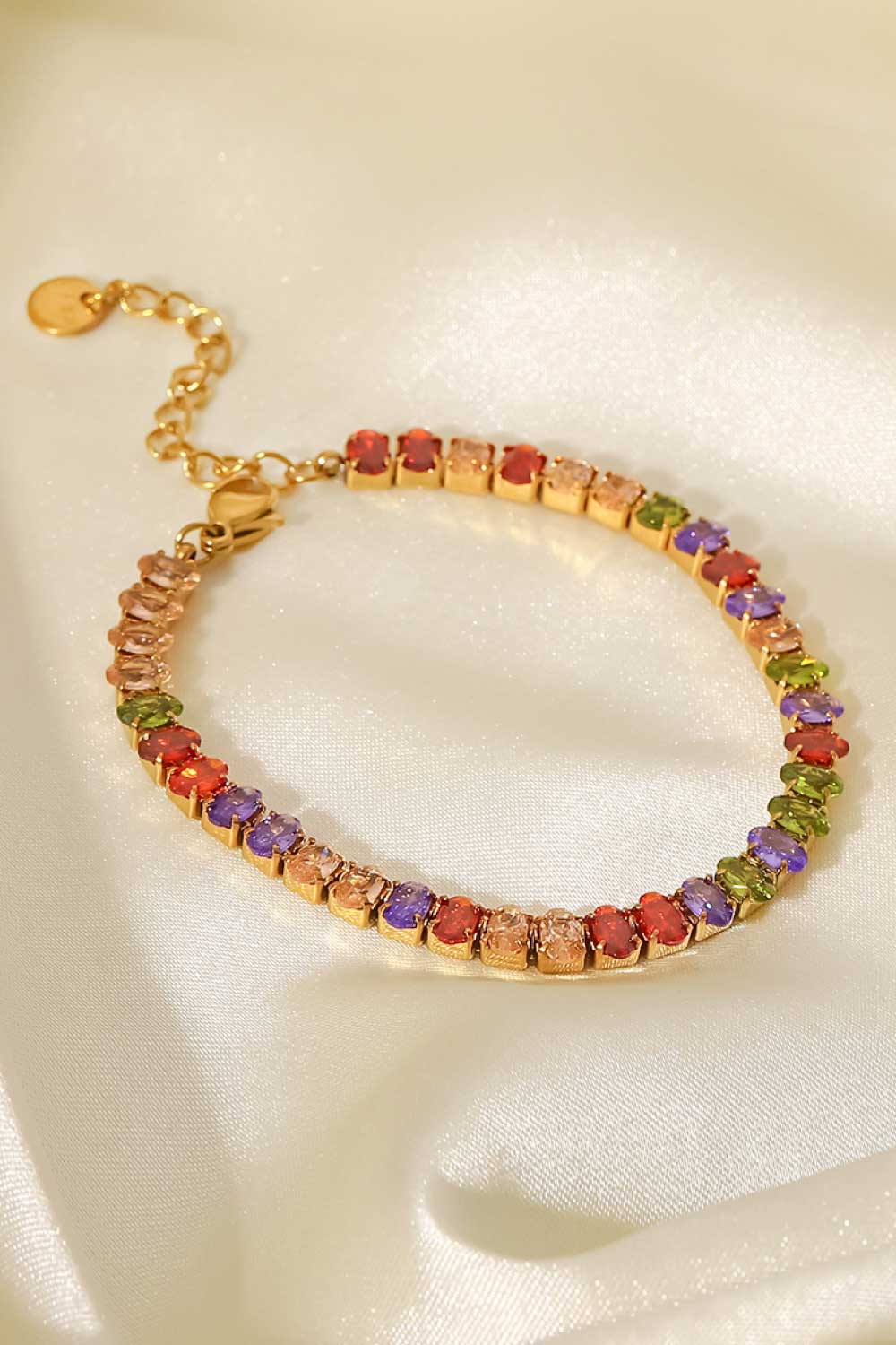 18K Gold Plated Multicolored Zircon Bracelet - Multicolored / One Size - Women’s Jewelry - Bracelets - 4 - 2024