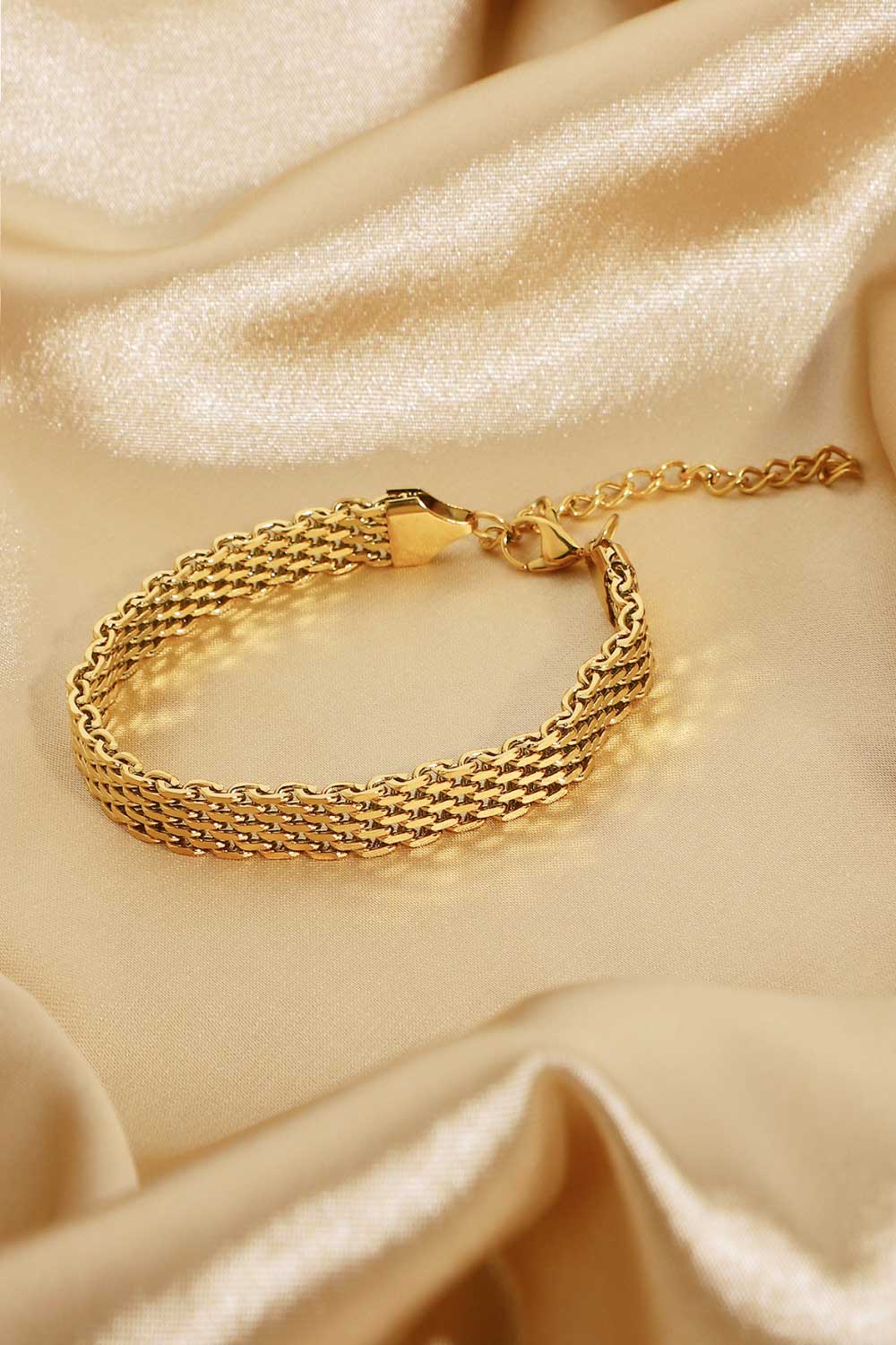 18K Gold-Plated Wide Chain Bracelet - Gold / One Size - Women’s Jewelry - Bracelets - 6 - 2024