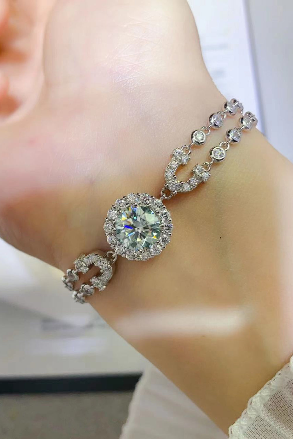 2 Carat Moissanite Double-Layered Bracelet - Silver / One Size - Women’s Jewelry - Bracelets - 3 - 2024