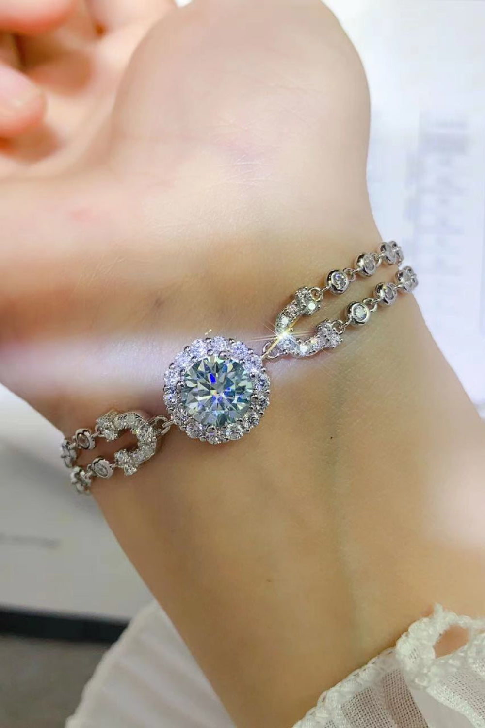 2 Carat Moissanite Double-Layered Bracelet - Silver / One Size - Women’s Jewelry - Bracelets - 4 - 2024