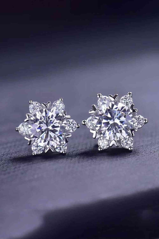 2 Carat Moissanite Floral Stud Earrings - Silver / One Size - Women’s Jewelry - Earrings - 1 - 2024