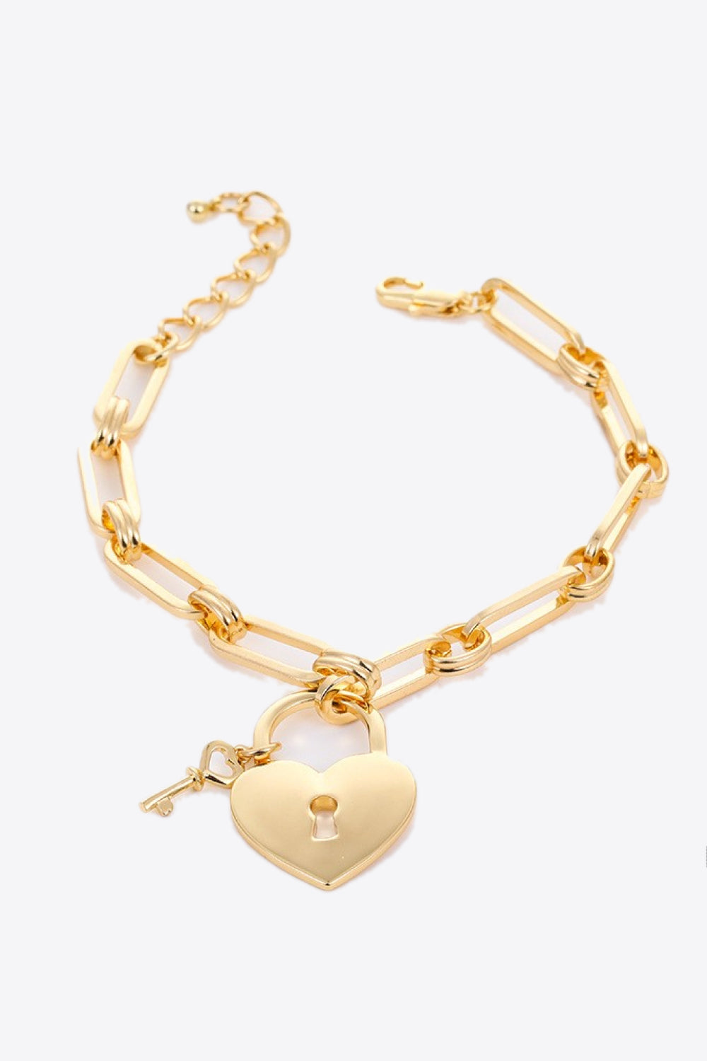 5-Piece Heart Lock Charm Chain Bracelet - Gold / One Size - Women’s Jewelry - Bracelets - 1 - 2024
