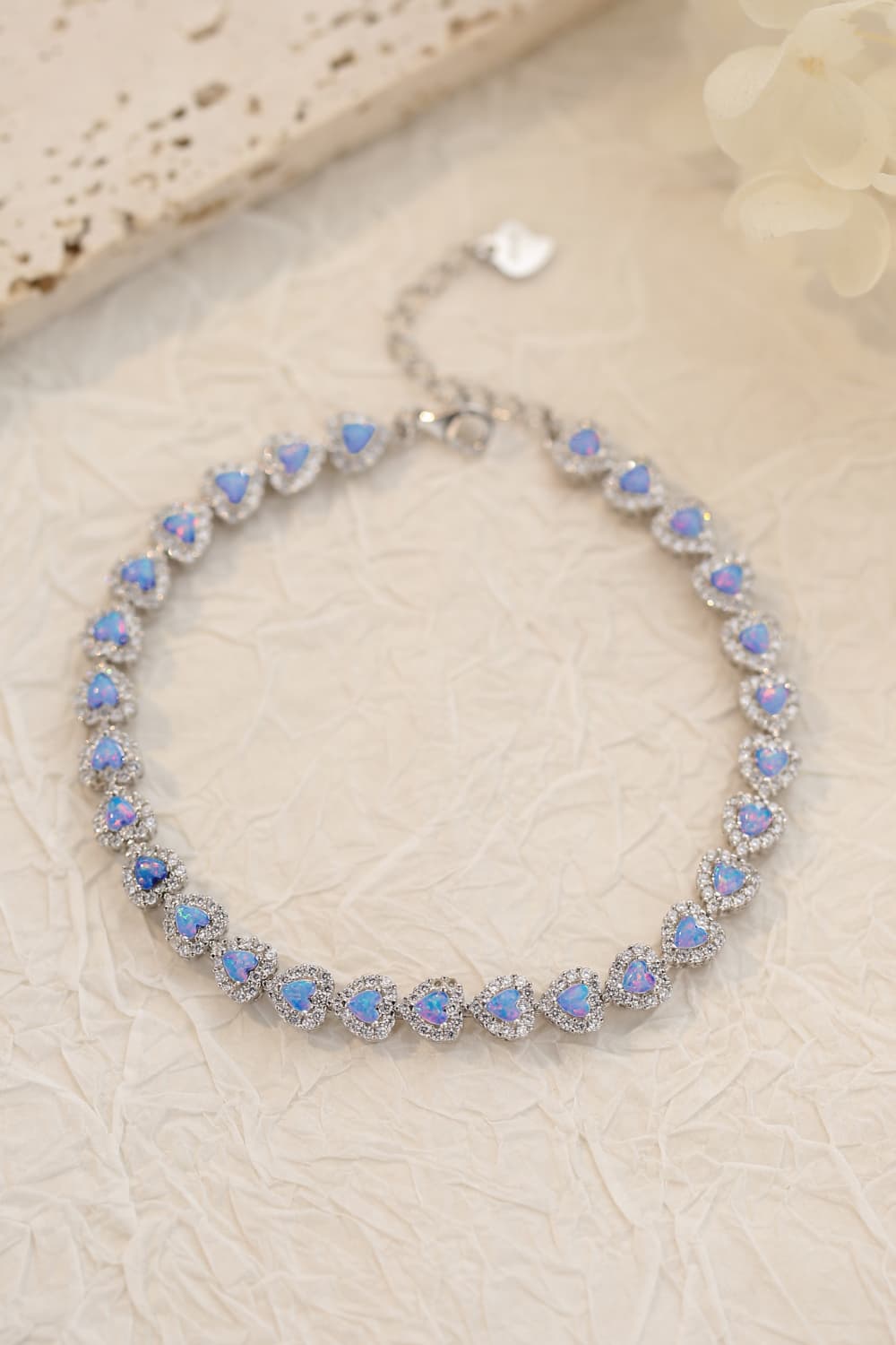925 Sterling Silver Opal Heart Bracelet - Light Blue / One Size - Women’s Jewelry - Bracelets - 5 - 2024