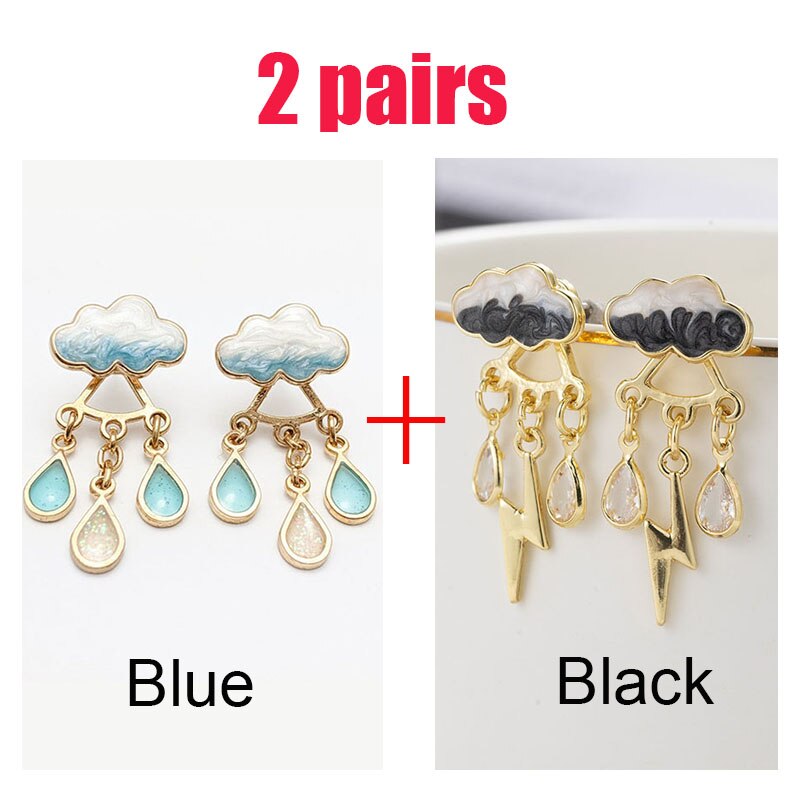 Cute Cloud Rain Drop Earrings - Blue and Black - Women’s Jewelry - Shirts & Tops - 12 - 2024