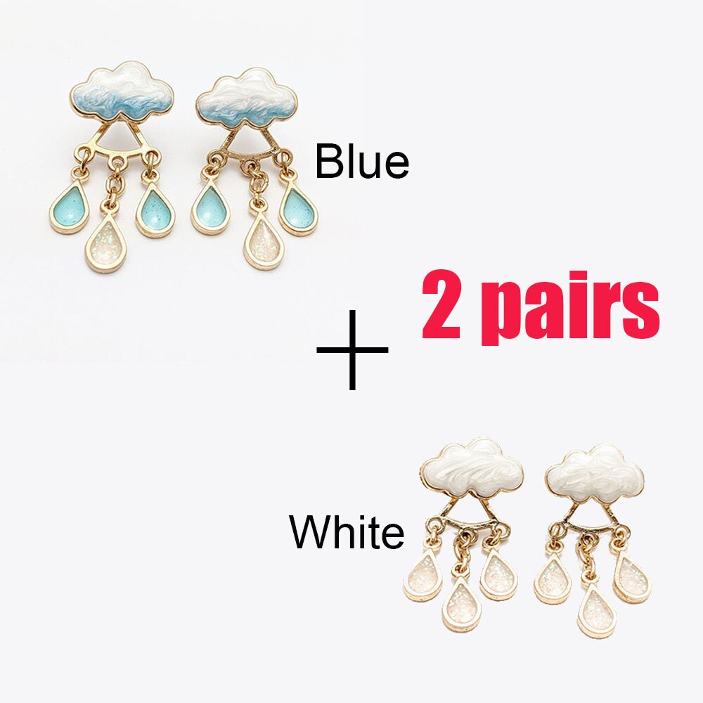 Cute Cloud Rain Drop Earrings - Blue and White - Women’s Jewelry - Shirts & Tops - 8 - 2024