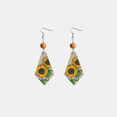 Floral Wooden Teardrop Earrings - Yellow / One Size - Women’s Jewelry - Earrings - 1 - 2024