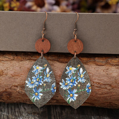 Flower Geometrical Shape Wooden Earrings - Blue / One Size - Women’s Jewelry - Earrings - 1 - 2024