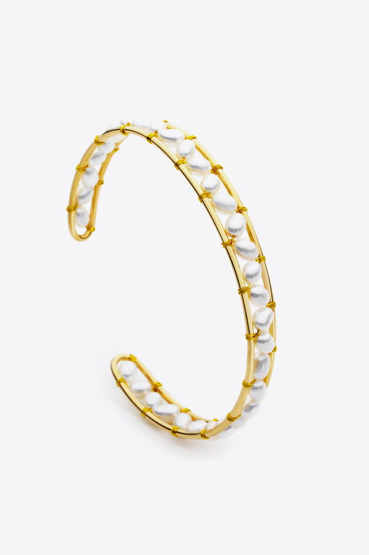 Freshwater Pearl Copper Open Bracelet - Gold / One Size - Women’s Jewelry - Bracelets - 1 - 2024