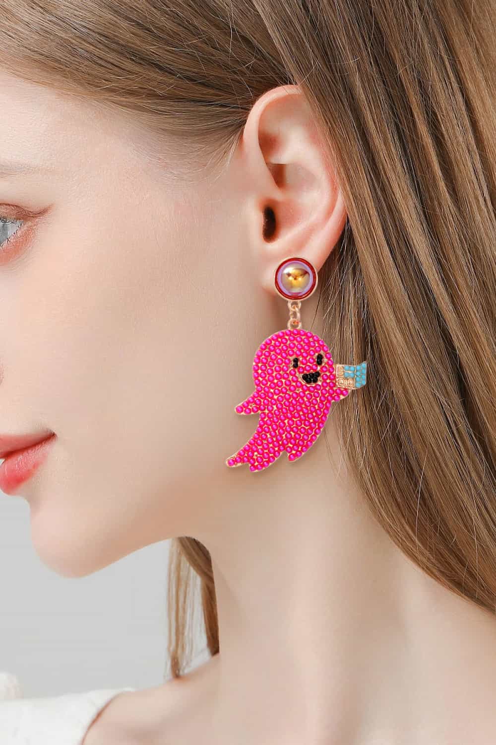 Ghost Shape Synthetic Pearl Dangle Earrings - Pink / One Size - Women’s Jewelry - Earrings - 2 - 2024