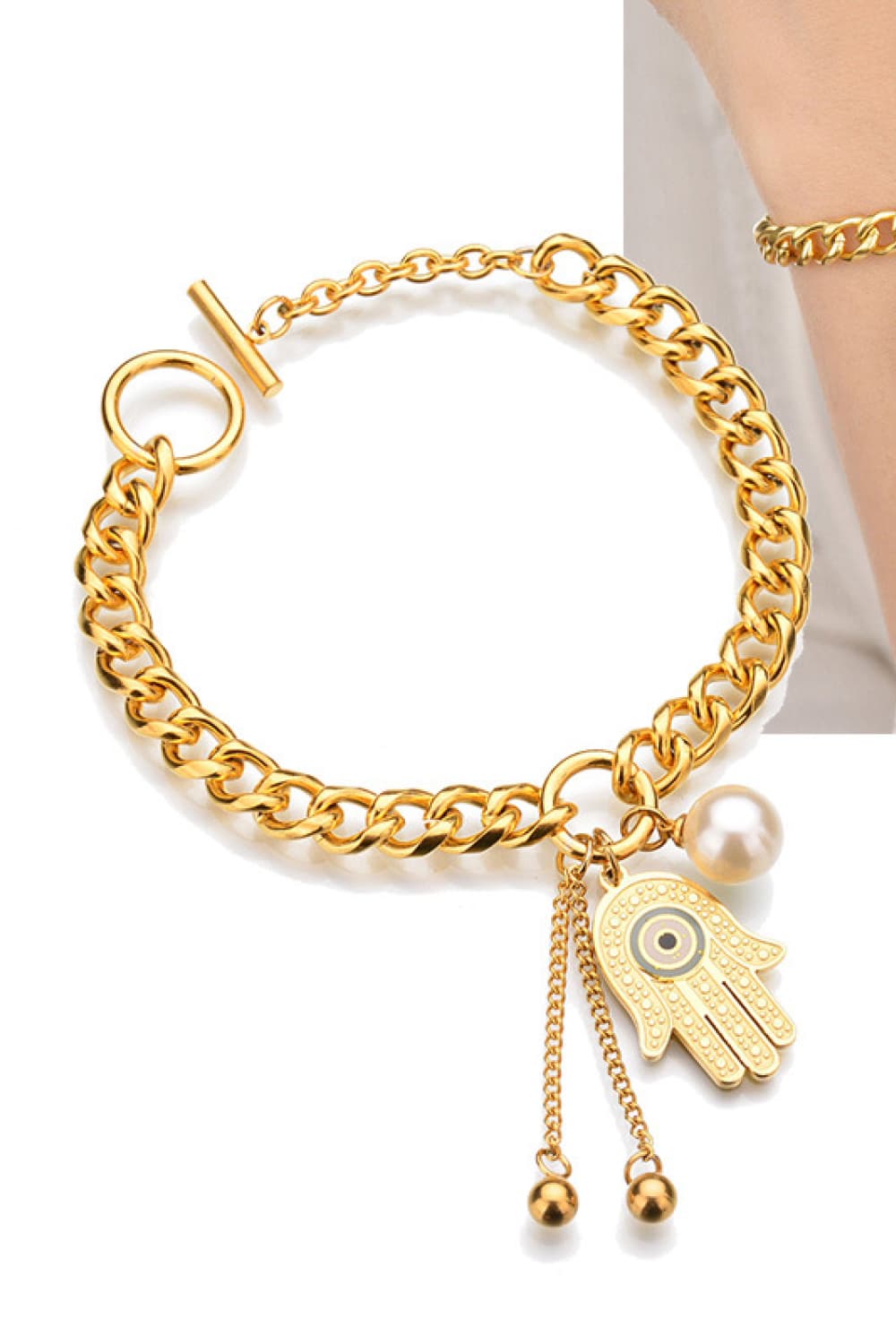 Hamsa Hand Chunky Chain Bracelet - Gold / One Size - Women’s Jewelry - Bracelets - 4 - 2024