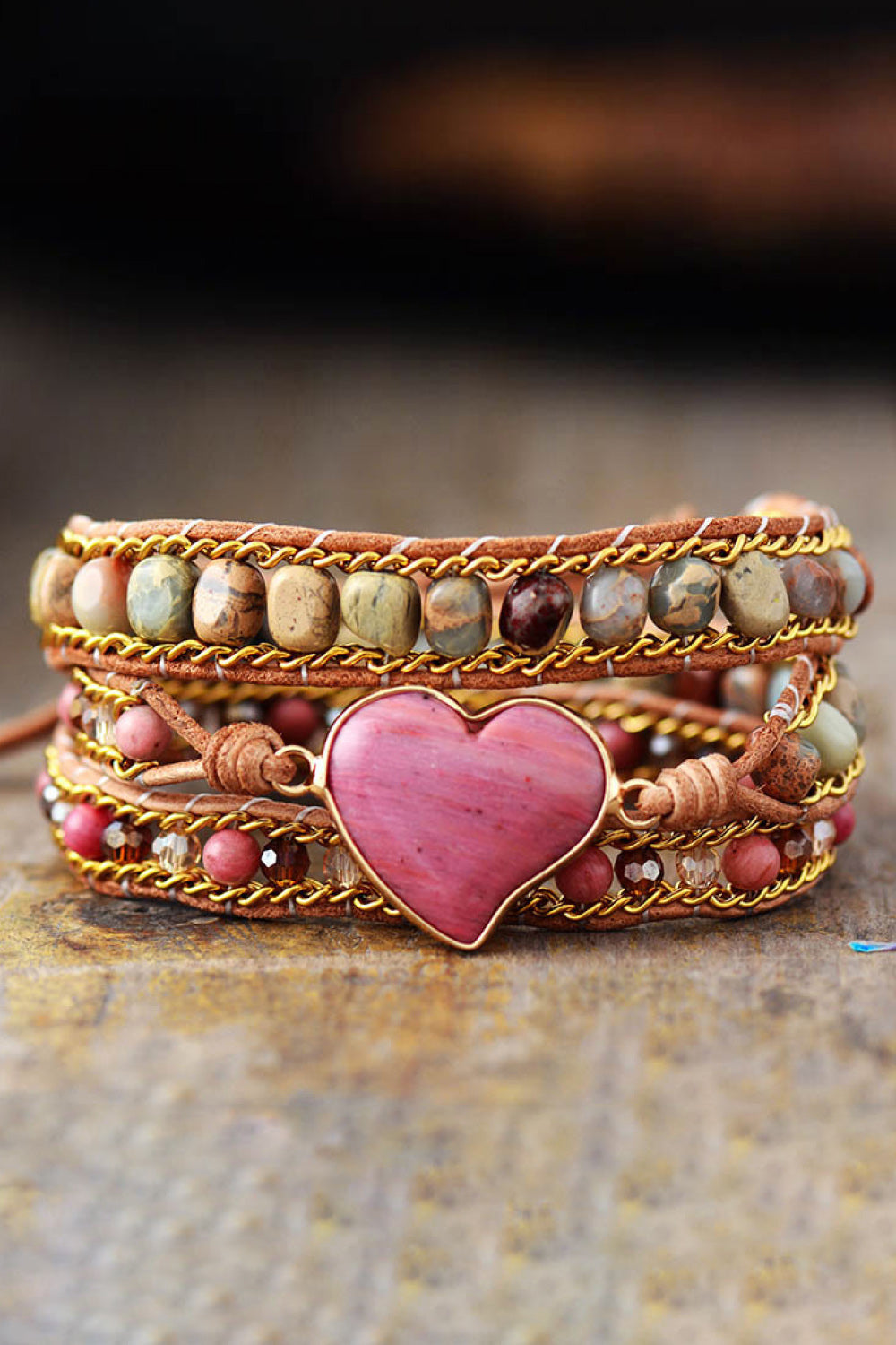 Handmade Heart Shape Triple Layer Beaded Bracelet - Pink / One Size - Women’s Jewelry - Bracelets - 2 - 2024