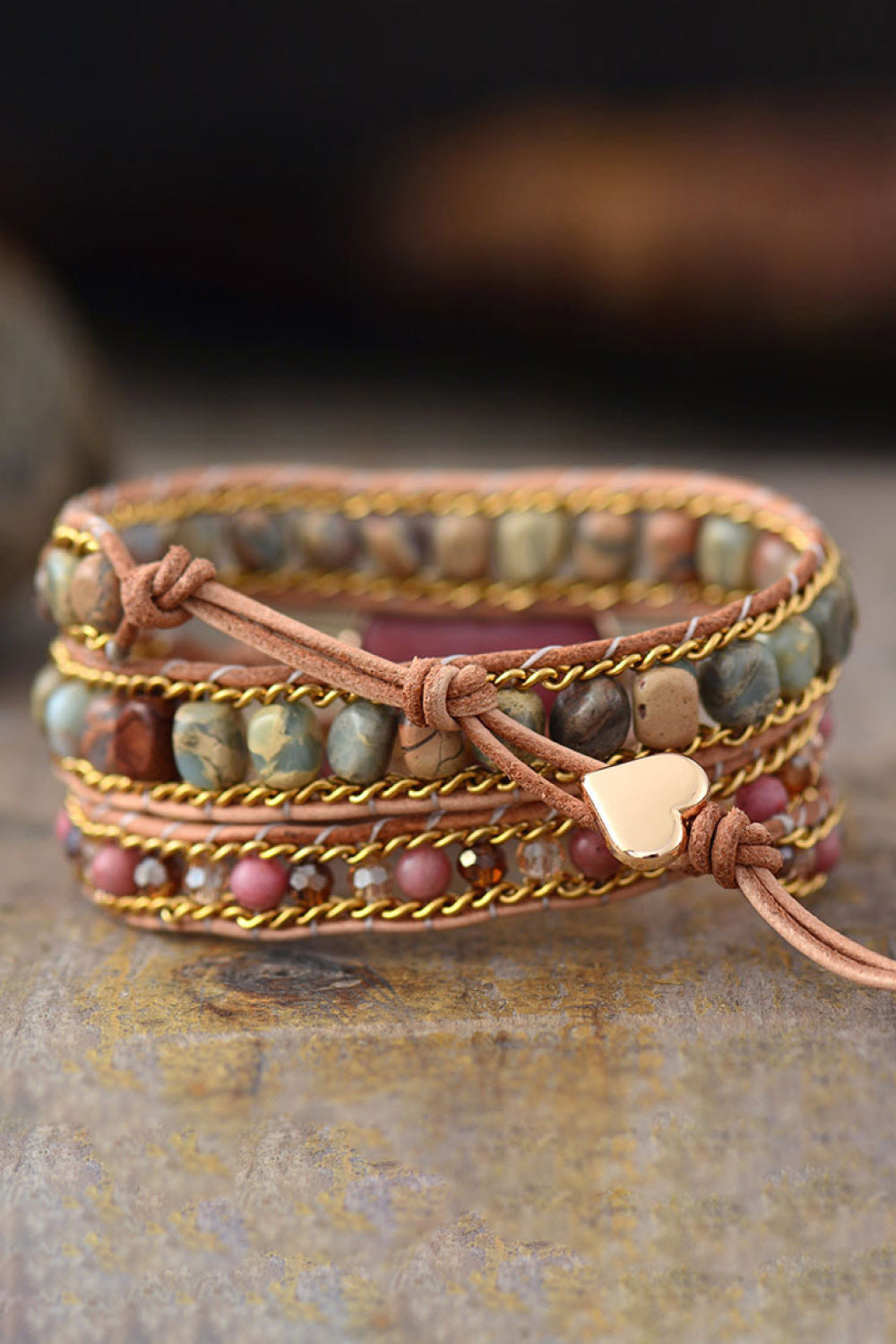 Handmade Heart Shape Triple Layer Beaded Bracelet - Pink / One Size - Women’s Jewelry - Bracelets - 4 - 2024