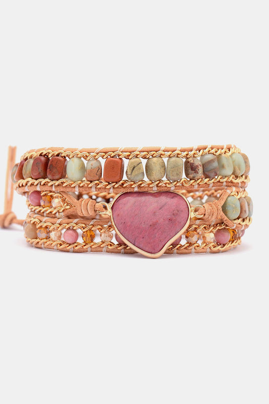 Handmade Heart Shape Triple Layer Beaded Bracelet - Pink / One Size - Women’s Jewelry - Bracelets - 1 - 2024