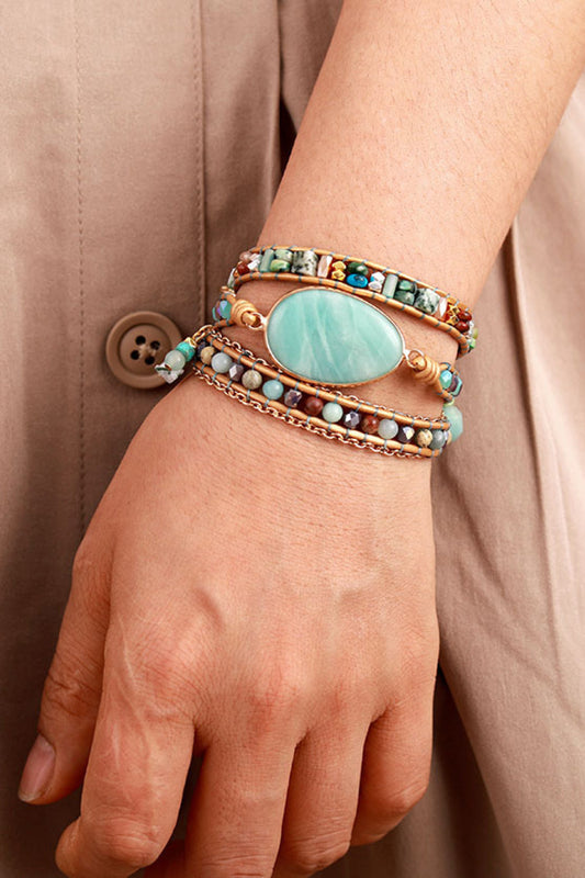 Handmade Natural Stone Beaded Triple Layer Bracelet - Blue / One Size - Women’s Jewelry - Bracelets - 1 - 2024