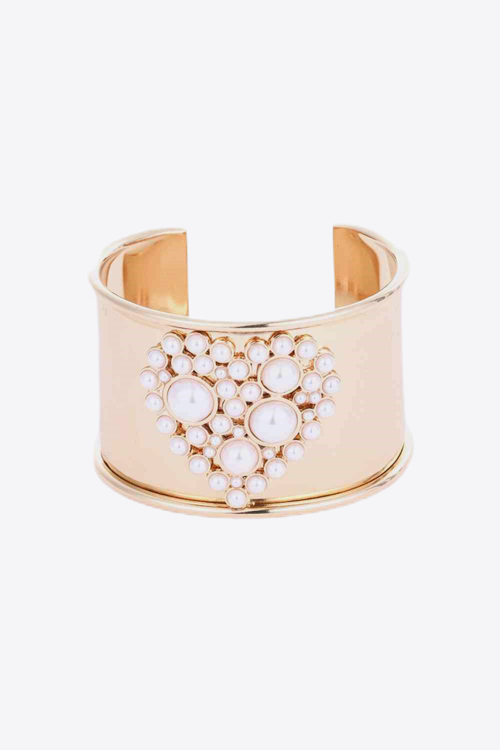 Heart Pearl Open Bracelet - Gold / One Size - Women’s Jewelry - Bracelets - 1 - 2024