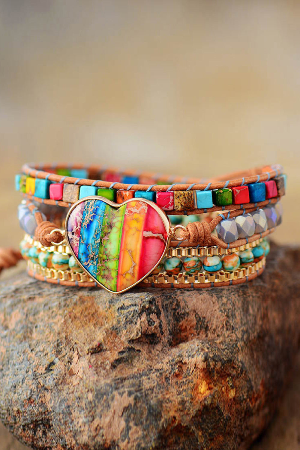 Imperial Jasper & Crystal Layered Bracelet - Multicolor / One Size - Women’s Jewelry - Bracelets - 3 - 2024