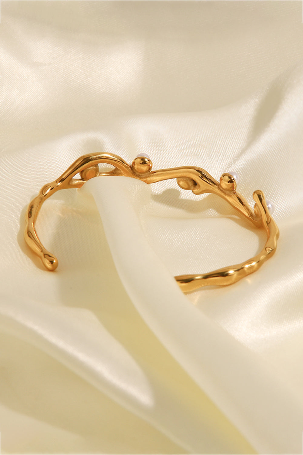 Inlaid Synthetic Pearl Open Bracelet - Gold / One Size - Women’s Jewelry - Bracelets - 4 - 2024