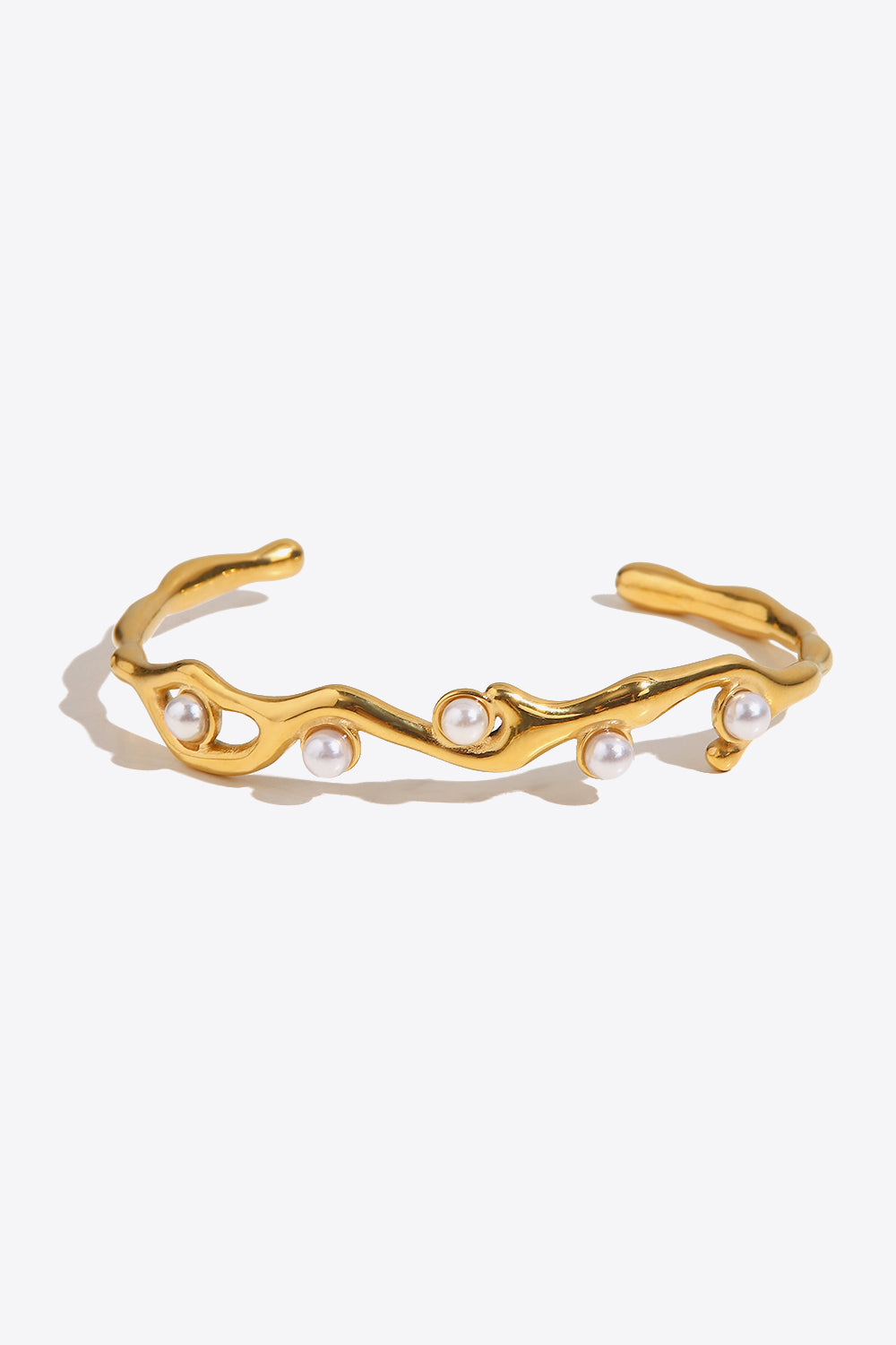 Inlaid Synthetic Pearl Open Bracelet - Gold / One Size - Women’s Jewelry - Bracelets - 1 - 2024
