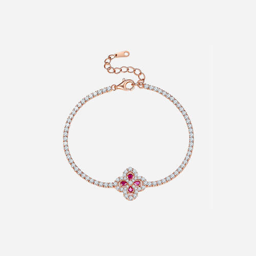 Lab-Grown Ruby 925 Sterling Silver Flower Shape Bracelet - Deep Rose / One Size - Women’s Jewelry - Bracelets - 1 - 2024