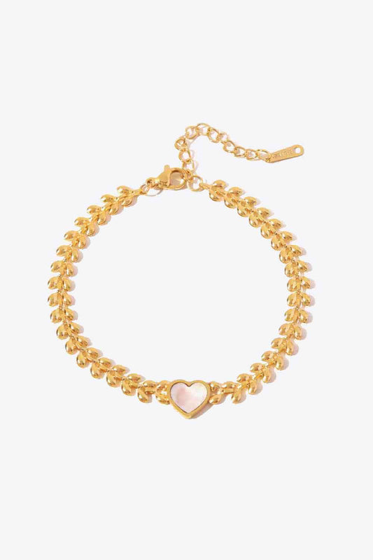 Leaf Chain Heart Bracelet - Gold / One Size - Women’s Jewelry - Bracelets - 1 - 2024