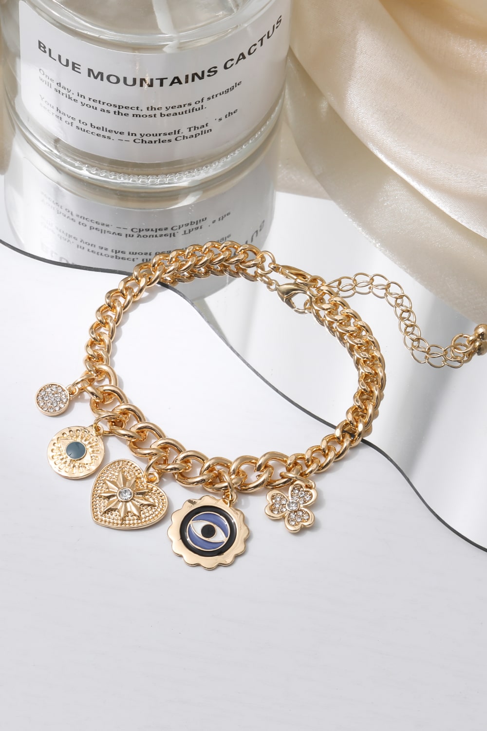 Multi-Charm Chunky Chain Bracelet - Gold / One Size - Women’s Jewelry - Bracelets - 2 - 2024
