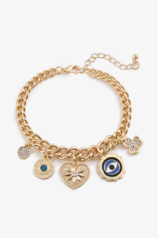 Multi-Charm Chunky Chain Bracelet - Gold / One Size - Women’s Jewelry - Bracelets - 1 - 2024