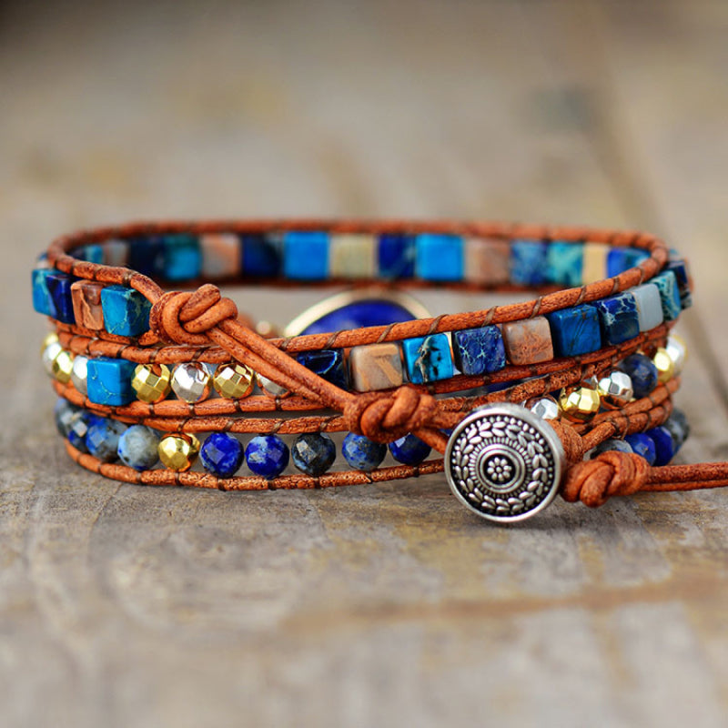 Natural Stone Layered Bracelet - Blue / One Size - Women’s Jewelry - Bracelets - 5 - 2024