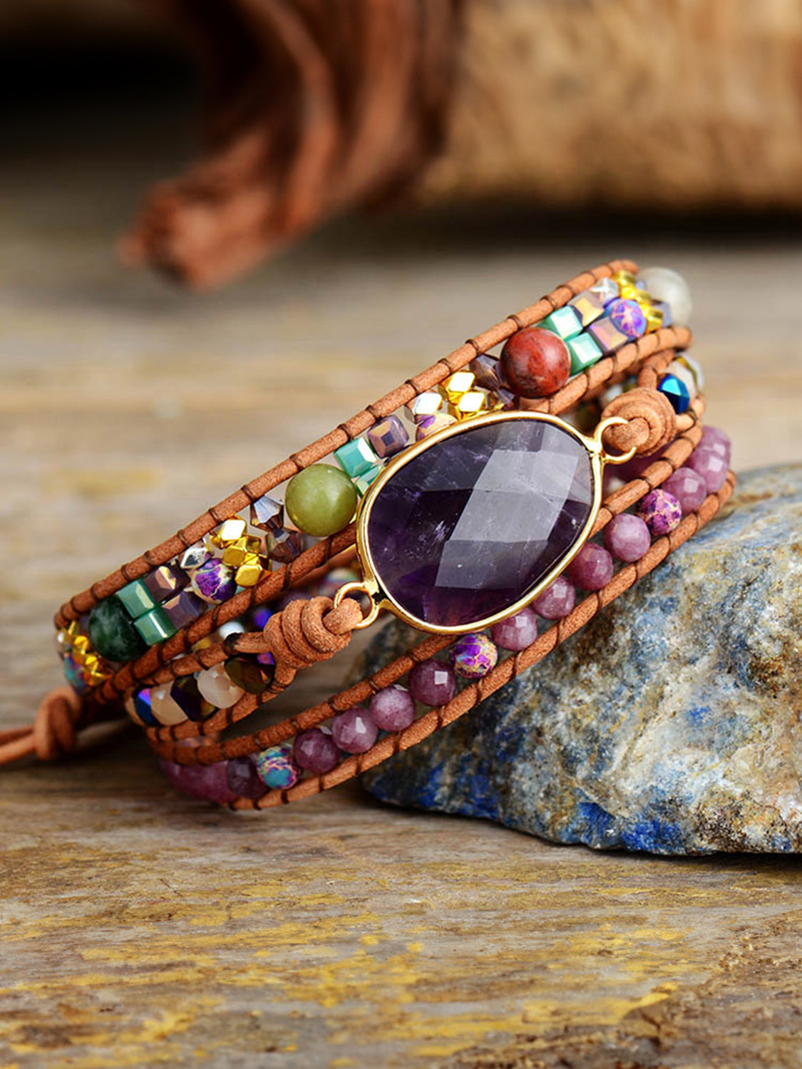 Triple-Layer Amethyst Bracelet - Purple / One Size - Women’s Jewelry - Bracelets - 3 - 2024