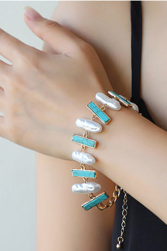 Turquoise Alloy Bracelet - Gold / One Size - Women’s Jewelry - Bracelets - 1 - 2024