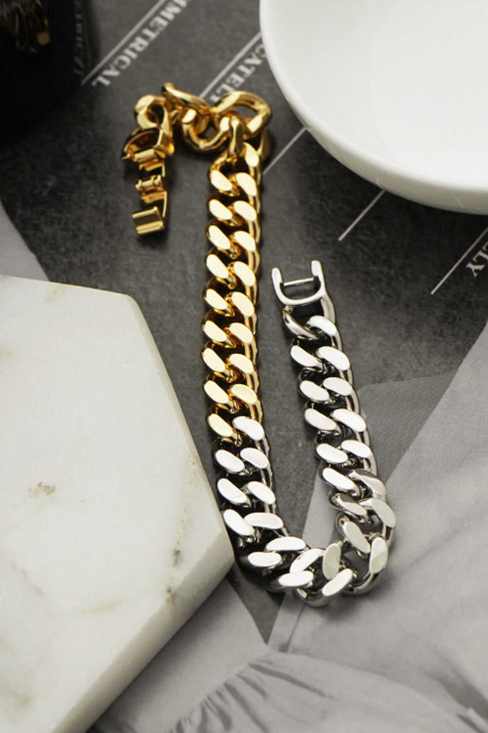 Two-Tone Chunky Chain Bracelet - Multi / One Size - Women’s Jewelry - Bracelets - 2 - 2024