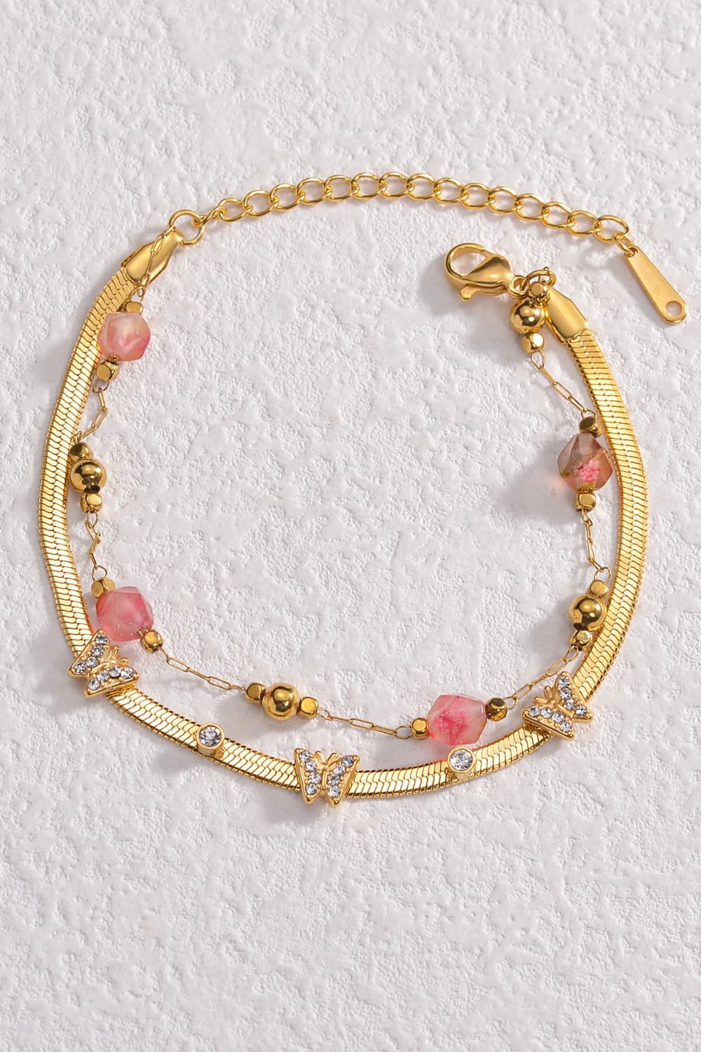 Zircon Decor Butterfly Double-Layered Bracelet - Gold / One Size - Women’s Jewelry - Bracelets - 1 - 2024