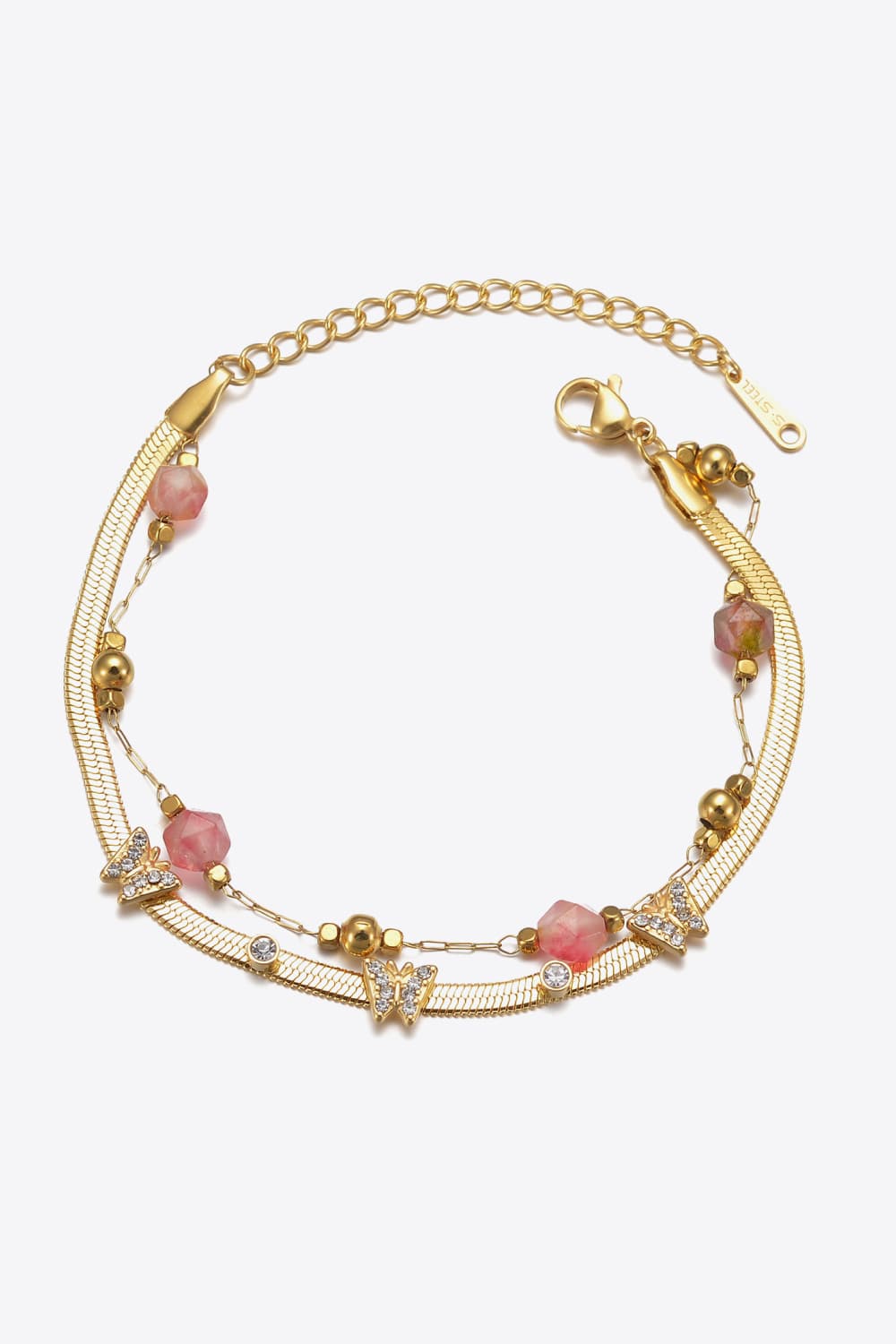 Zircon Decor Butterfly Double-Layered Bracelet - Gold / One Size - Women’s Jewelry - Bracelets - 4 - 2024