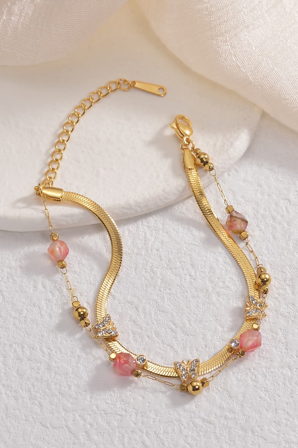 Zircon Decor Butterfly Double-Layered Bracelet - Gold / One Size - Women’s Jewelry - Bracelets - 2 - 2024